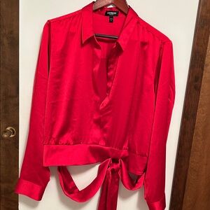 Express Women's Vibrant Red Satin Blouse